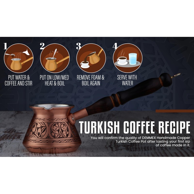 DEMMEX Thickest Copper Turkish Greek Arabic Coffee Pot, Stovetop Coffee
