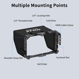 Nitze Cage for Feelworld P6X Monitor, Cage with Sunhood, HDMI Cable Clamp and Built-in NATO Rail - JT-F08B
