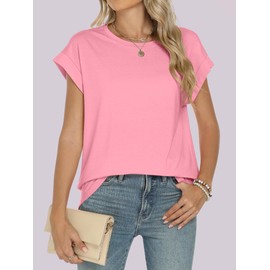 ANRABESS Womens Tops Summer Cap Sleeve Basic Tshirts Loose Fit Business Casual Tee Shirts Pink Medium
