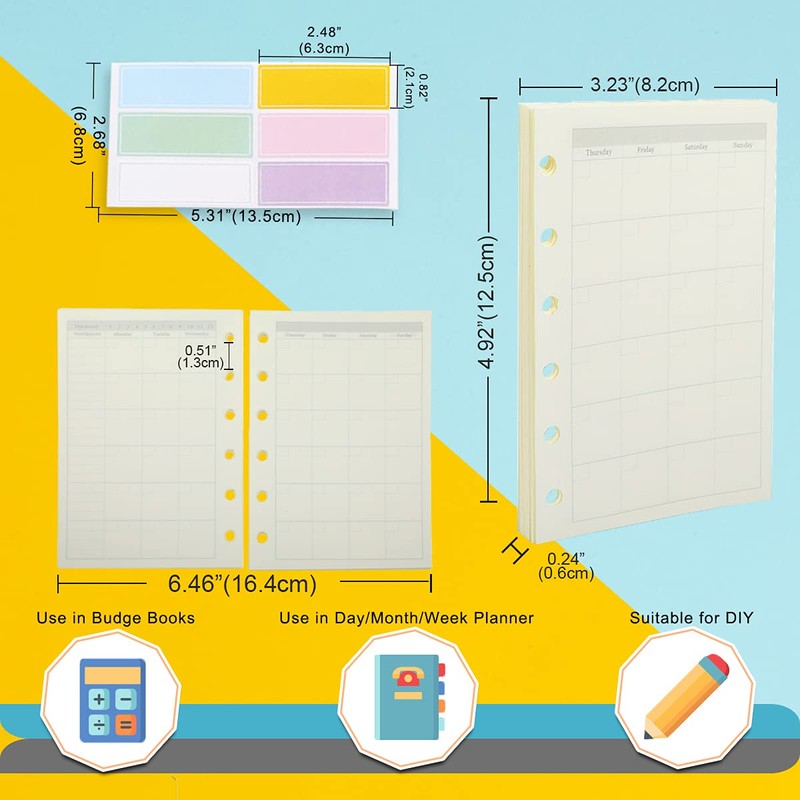 A7 Planner Refill,4 Packs per Set, Monthly Plan Paper, A7