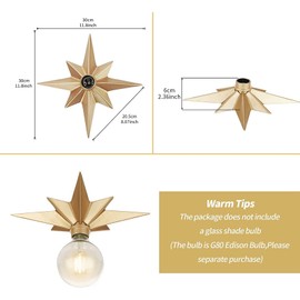 Ceiling Lights Vintage,Industrial Retro Star Flush Mount Light Fixtures,Hallway Lighting for Entryway Study Room Bedroom Hallway(Golden)