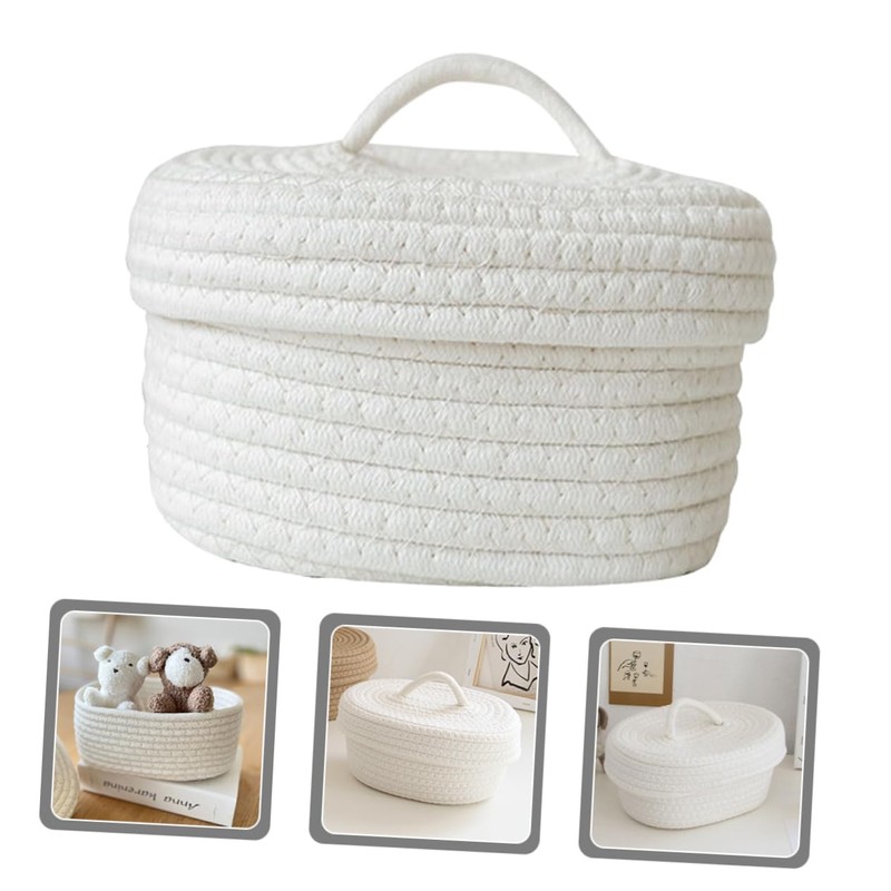 Ciieeo Cotton Rope Woven Storage Basket with Lid for Makeup
