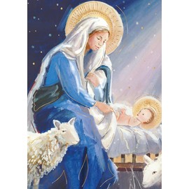 Ling Design Madonna and Child Religious Art Gold Foil Finished British Heart Foundation Charity Christmas Pack of 5 Cards (Mary with Baby Jesus)