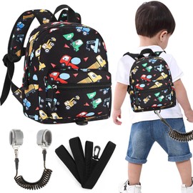 Accmor Toddler Harness Backpack Leash, Cute Excavator Kids Backpack with Anti Lost Wrist Link for Outdoor Walking, Mini Black Child Backpack Wristband Tether Leashes for Boys Girls Aged 1-3 Years Old