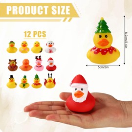12pcs Small Ducks, Rubber Adorable Assorted Tiny Christmas Ducks Funny Christmas Themed Rubber Toys Suitable for Office Home Party Decoration Supplies