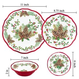 UPware 16-Piece Melamine Dinnerware Set, Includes Dinner Plates, Salad Plates, Dessert Plates, Bowls, Service for 4 (Pinecones)