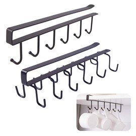 LIUCONGBD Pack of 2 Kitchen Cup Holders, Cupboard Organiser, Cupboard Insert Hooks, No Drilling, 6/12 Cup Hooks Under the Shelf, Multifunctional Hooks for Restaurant, Coffee Shop, Bar