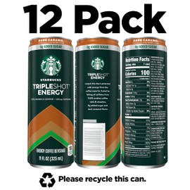 Starbucks Tripleshot Coffee Energy Drink, Dark Caramel, 11 fl oz Cans (12 Pack), Triple Blend, 165mg Caffeine, B Vitamins, Protein, Iced Coffee (Packaging and Formula May Vary)