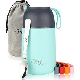 Milu® Thermal Food Container, 450/650/800 ml, Stainless Steel, Warmth Preservation, for Baby Food, Cereals to go, Thermal Lunch Box, Mint (800 ml)