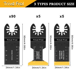 Trivd Frol 100PCS Oscillating Saw Blades, Professional Universal Titanium Multitool Blades for Wood Plastics Metal, Quick Release Multi Tool Blades Kits Fit Dewalt Ryobi Milwaukee Rockwell Fein Makita