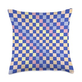Vintage Americana Retro Checkerboard Mixed Blue Checkered Throw Pillow