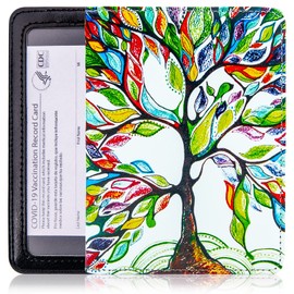 Cfeclog Passport and Vaccine Card Holder Combo, Passport Holder with Vaccine Card Slot, Passport Cover Case for Vaccination Card Protector, PU Leather RFID Blocking Travel Wallet (Love tree)