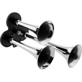 Vixen Horns Train Horn Kit for Trucks/Car/Motorcycle. Complete System with Dual Air Compressor, 3 Trumpets. Super Loud dB. Fits Vehicles like Pickup/Semi/RV/SUV 12v Chrome Plated VXH2411DC