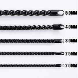 Fiusem Black Wheat Chains for Men and Women, 2.5mm Stainless Steel Necklace Chains, Mens Necklace 16 Inch