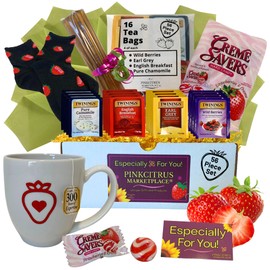 Tea and Honey Gift Set Sampler Basket Care Package Get Well Soon For Women Mom Best Friend Birthday Ideas After Surgery Thinking Of You Strawberry Themed Box
