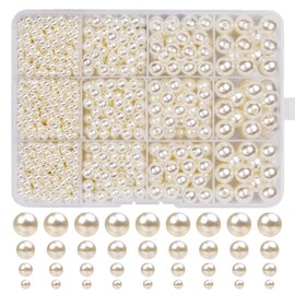 1320 Glass Beads, Beige Faux Pearl, Round Beads, Cream White Imitation Beads for Jewellery Making, Necklace, Bracelets, Jewellery Crafts (Diameter 4, 6, 8, 10 mm)