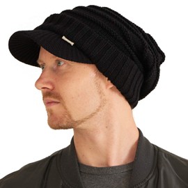 CHARM Hat Visor Winter Hat – Men's Peaked Hat Beanie Women's Peaked Cap Knitted with Shield, black