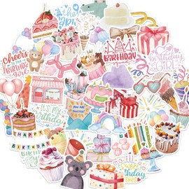 Happy Birthday Stickers 50Pcs Cute Set for Kids Adults Party, Cartoon Vinyl Waterproof Bottle Phone Skateboard Laptop Luggage Car Sticker Packs