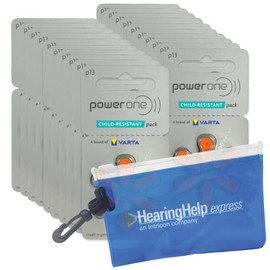 Power One Hearing aid Batteries Size 13 - p13 Battery for Hearing aid, Long-Lasting. Mercury-Free 1.45v zinc-air Hearing aid Batteries. (120 Batteries + Free Clip ‘n go Slide Zipper Pouch)