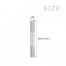 sourcing map Double Ended Stud Screws (M6 Thread 50mm Length) 5pcs, 304 Stainless Steel Dual Threaded Rod Bolts - for House Maintenance