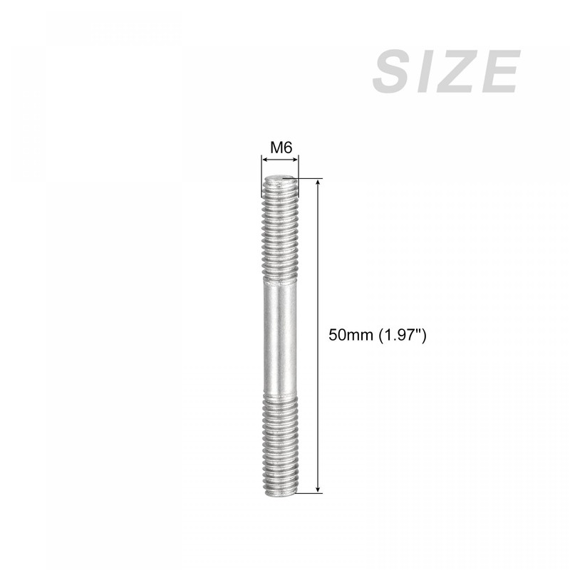 sourcing map Double Ended Stud Screws (M6 Thread 50mm Length)