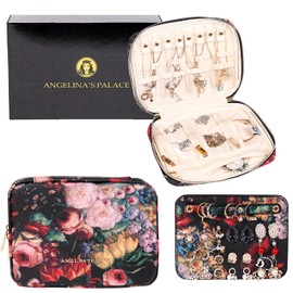 Angelina's Palace Large Jewelry Organizer Case Bridesmaid Gifts Vegan Leather Waterproof Travel Jewelry Storage Bag for Necklace Earring Bracelet Ring(blossom victorian)