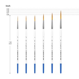 Rigger Artist Paint Brush 6 Piece Set, Extra Long Fine Point Liner Tip for Scale Models Nail Acrylic Oil Watercolor #000#00#0#1#2#3