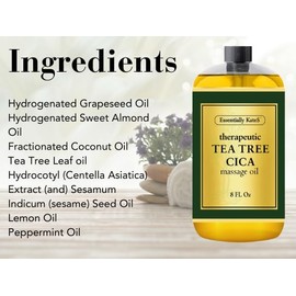 Essentially KateS Tea Tree Oil CICA Massage Oil 8 Fl Oz - Purifying, Invigorating and Hydrating - Soothes Sore Muscles and Joints - Centella asiatica