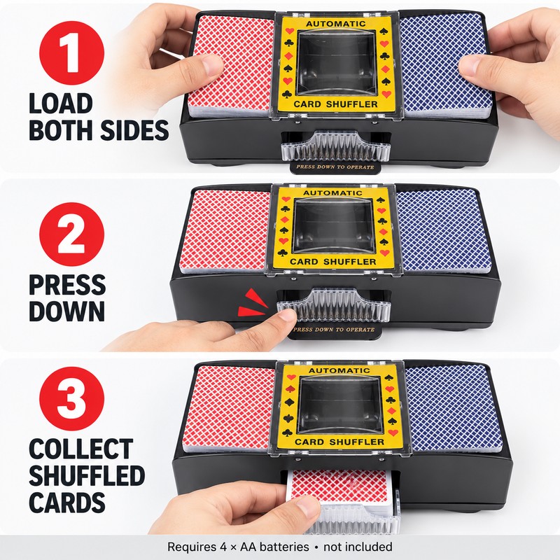 Automatic 2-Deck Card Shuffler, Battery Operated Electric Playing Card Shuffle