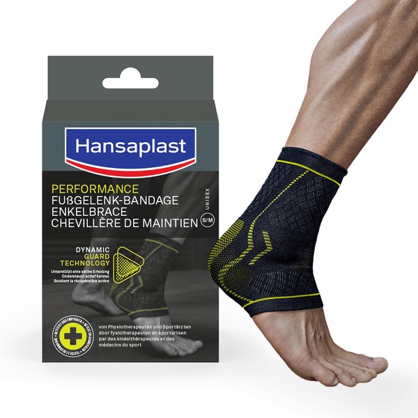 HANSAPLAST Ankle Brace (1 Piece) Size S/M, Sports Bandage for Ankle Protection and Injury Prevention, Washable and Reusable