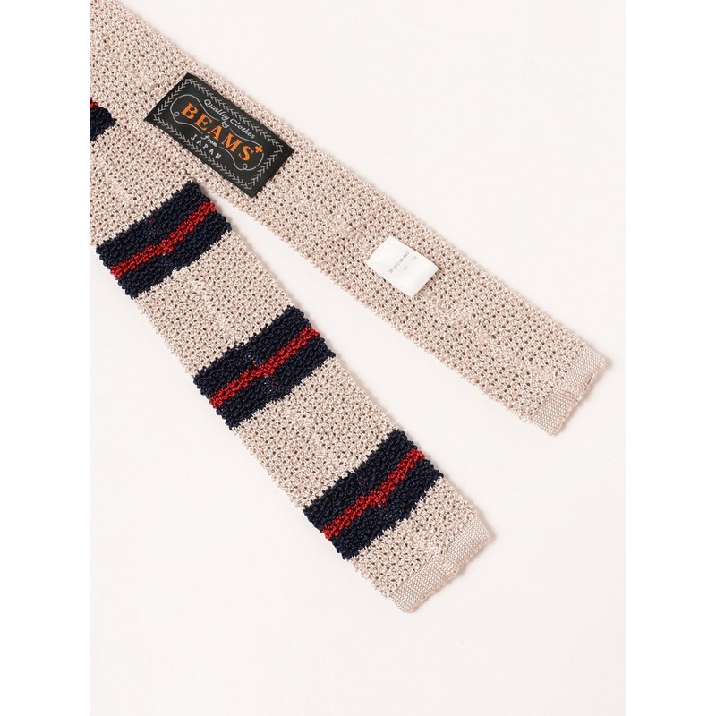 Beams Plus Men's Necktie, Silk Knit Tie, Striped, OFF_WHT