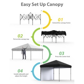 GAOMON 10'x10'Pop Up Canopy Tent, Instant Canopies Portable Gazebo with 1 Removable Sidewall, 4 Stakes, 4 Ropes for Outdoor Events, Patio, Party, Camping, Black