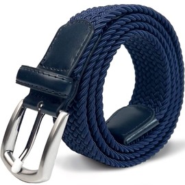 CHCSTAR Braided Elastic Men Casual Belt - Woven Leather Belt for Jeans Pants - Golf Belt for Men Big and Tall - Navy 64