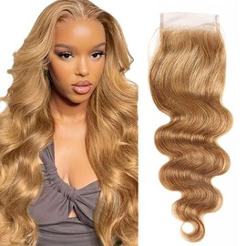 Evaxilc #27 Light Brown 4 x 4 HD Transparent Lace Closure No Tangle No Split Free Part 100% Unprocessed Lace Front Closure Extensions Body Wave Pre Plucked Brazilian Baby Human Hair 14 Inches