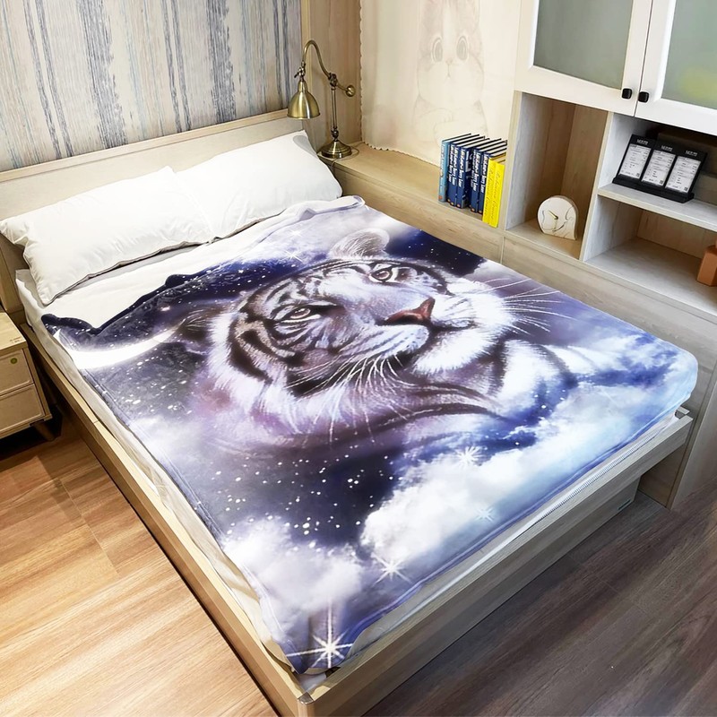 HommomH 40"x50" Blue Moon Tiger Blanket Soft Fluffy Fleece Throw