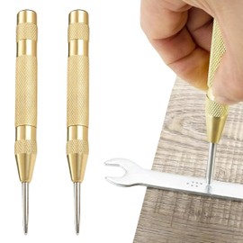 EZONEDEAL Automatic Center Punch - 5 inch Brass Spring Loaded Center Hole Punch with Adjustable Tension, Hand Tool for Metal or Wood (2 Pack)