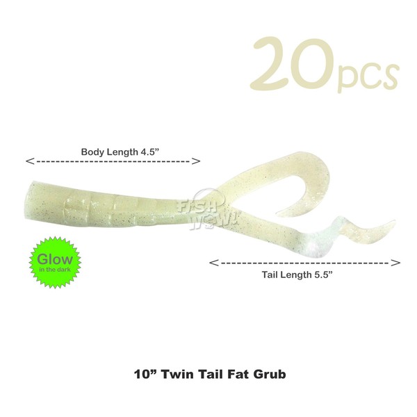Fish WOW! 20pcs Glow 8 inch Twin Tail Perch Grub