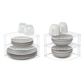 simplywire – 3 Tier Plate Racks – Pack of 2 Kitchen Cupboard Organisers – White Plastic Coated Steel