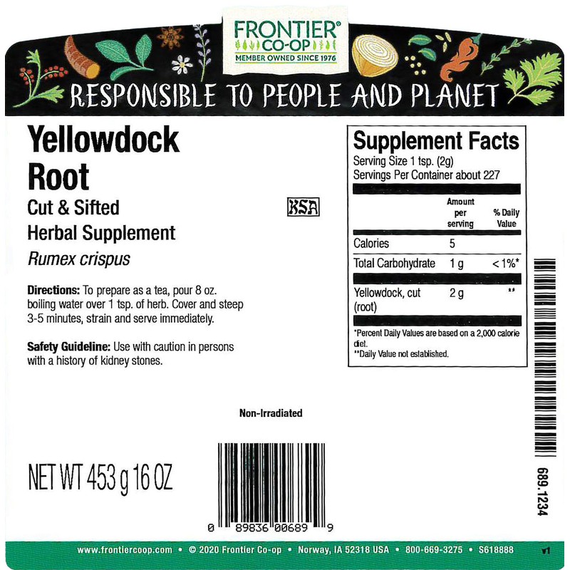 Frontier Co-op Cut and Sifted Wildcrafted Yellowdock Root, Rumex crispus,
