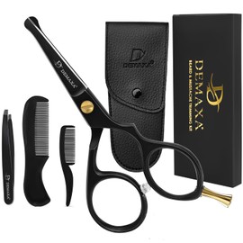 Premium 4.2 Blunt Tip Professional Mustache Scissors Beard Scissors for Men with Slanted Tweezers 1 Mustache Comb 1 Beard Comb & Pouch – Beard Trimming kit & Mustache Kit
