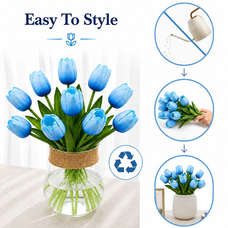 Artificial Tulips for Floral Arrangements, Soft PU Fake Flowers with