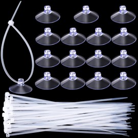 OIIKI 15 PCS 25 mm Strong Suction Cups with 30 PCS Zip Ties, Rubber Anti-Collision Sucker Pads Without Hooks, Suction Cups for Glass Table Tops, Fish Tank, Kitchen Furniture - Clear