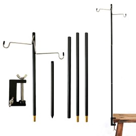 ALJ Lantern Stand, Lantern Pole, Lantern Hanger, Screw-in Type, Clamp Type, Dual Use, Lightweight, Storage Bag Included, Table Fixing, 2 Lantern Hangers, 4 Levels of Height, Easy Assembly (Black)
