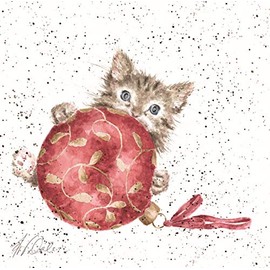 Wrendale Designs Festive Kitten Print on White Square Canvas 20 Centimetre Purrrfect