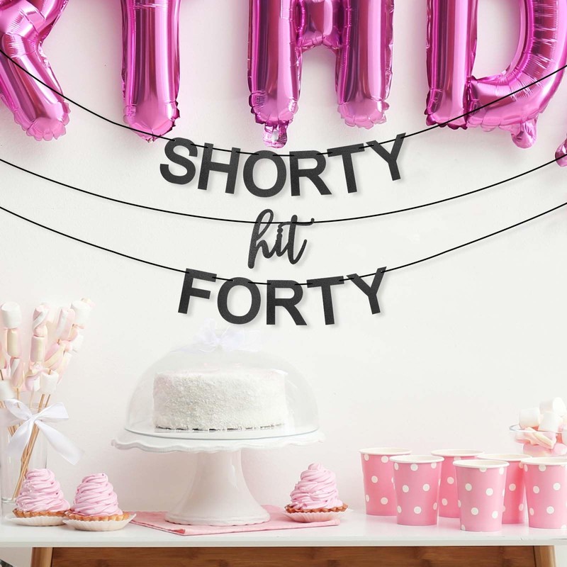 Shorty Hit Forty Birthday Banner, Pre-Threaded Black Glitter 40 Birthday