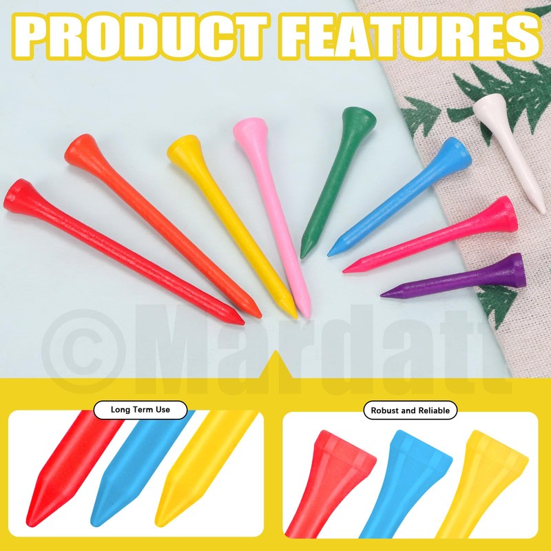 Mardatt 180Pcs Golf Tees, 1-3/5"(42mm), 2-1/8"(54mm), 2-3/4"(70mm), 3-1/4"(83mm) Bamboo Golf