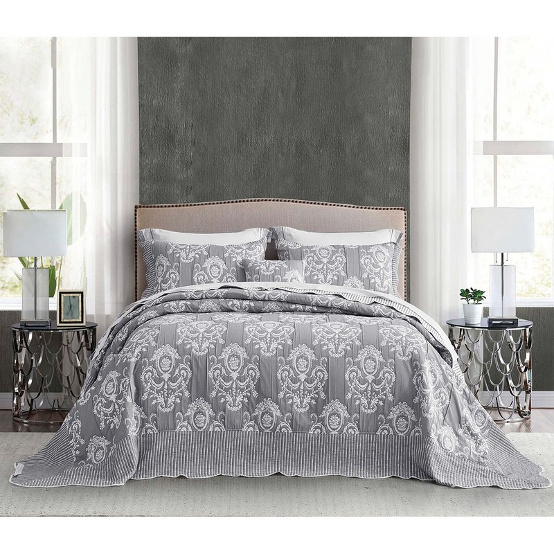 HZ & HY Oversized King Bedspread, Jacquard Matelasse Damask Pattern