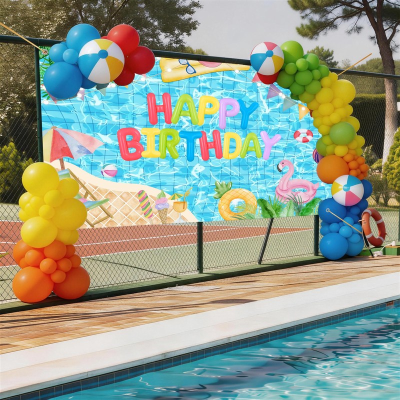 Pool Party Birthday Backdrop Summer Flamingo Pool Party Backdrop 3X5ft