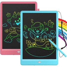 Oksoar Writing Tablet for Kids (Age 3-8) 10-Inch LCD Colorful Doodle Boards Perfect for Christmas & Birthday Gifts, Learning Toys & Travel Essentials for Boys and Girls (Blue&Pink)