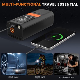 Tire Inflator, Portable Air Pump, 150PSI Air Compressor with LED Light, 6X Faster Air Pump with Digital Tire Pressure Gauge, Electric Bike Pump, Tire Pump for Car, Motorcycle, Bike and Ball